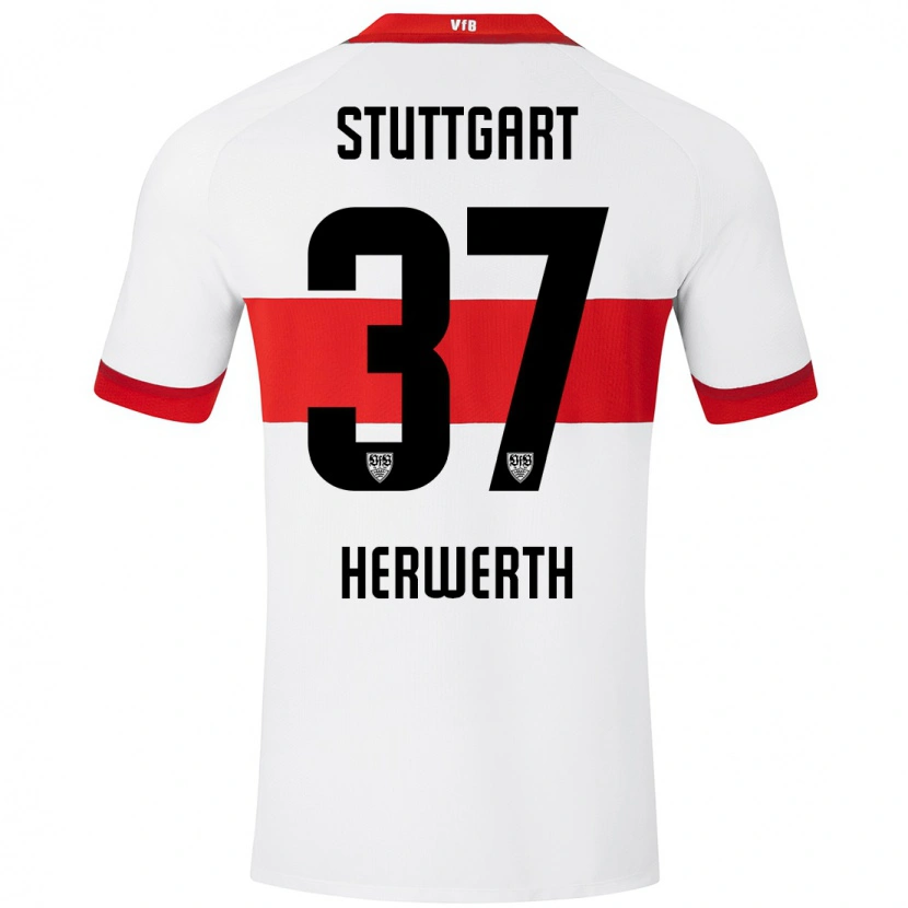 Danxen Mujer Camiseta Maximilian Herwerth #37 Blanco Rojo 1ª Equipación 2024/25 La Camisa México