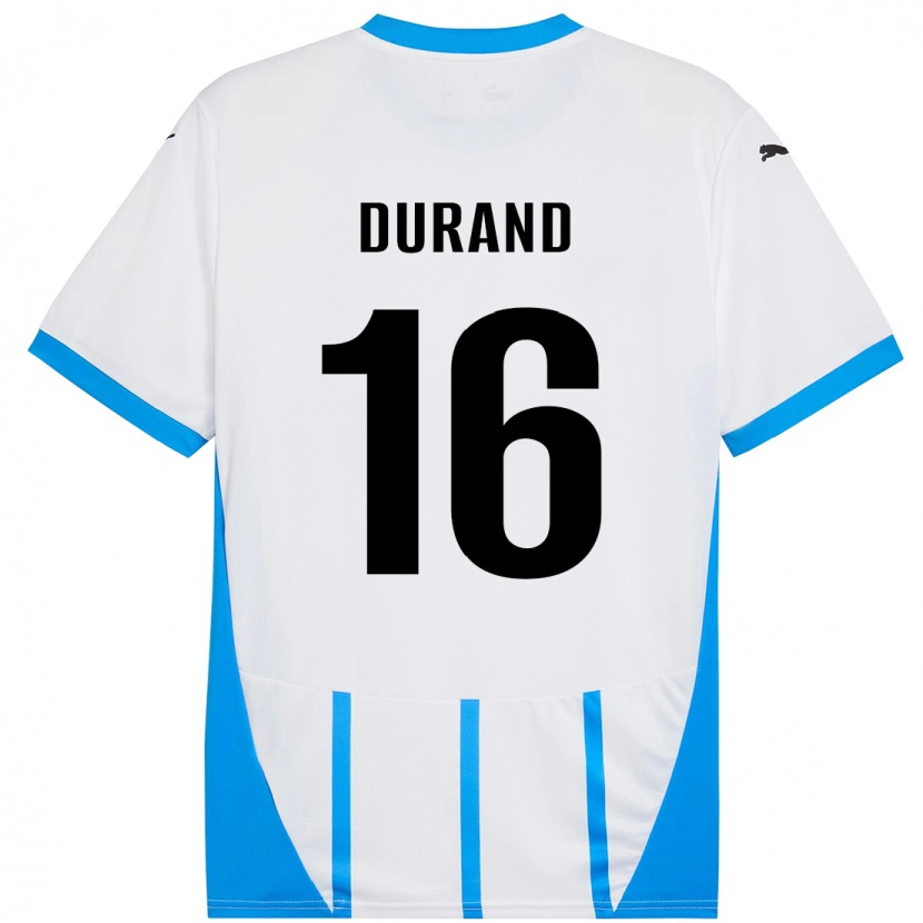 Danxen Mujer Camiseta Solène Durand #16 Blanco Azul 2ª Equipación 2024/25 La Camisa México