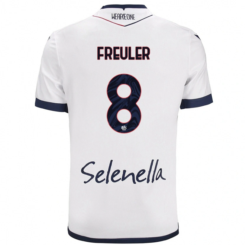 Danxen Mujer Camiseta Remo Freuler #8 Blanco Azul Real 2ª Equipación 2024/25 La Camisa México