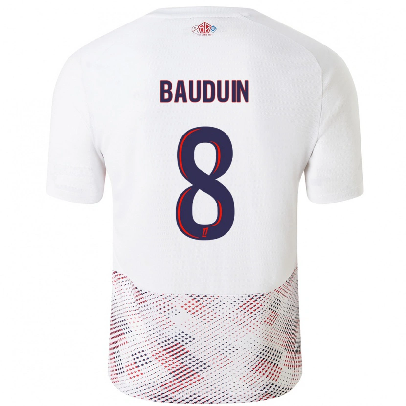 Danxen Mujer Camiseta Justine Bauduin #8 Blanco Azul Real 2ª Equipación 2024/25 La Camisa México