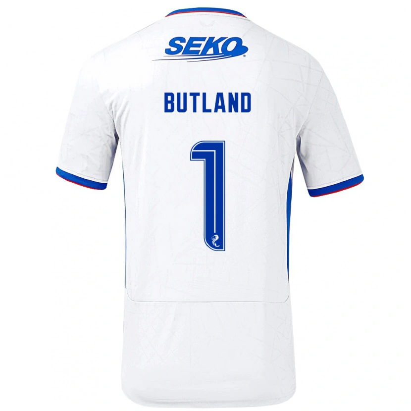 Danxen Mujer Camiseta Jack Butland #1 Blanco Azul 2ª Equipación 2024/25 La Camisa México