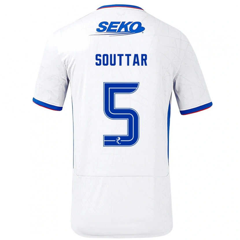 Danxen Mujer Camiseta John Souttar #5 Blanco Azul 2ª Equipación 2024/25 La Camisa México