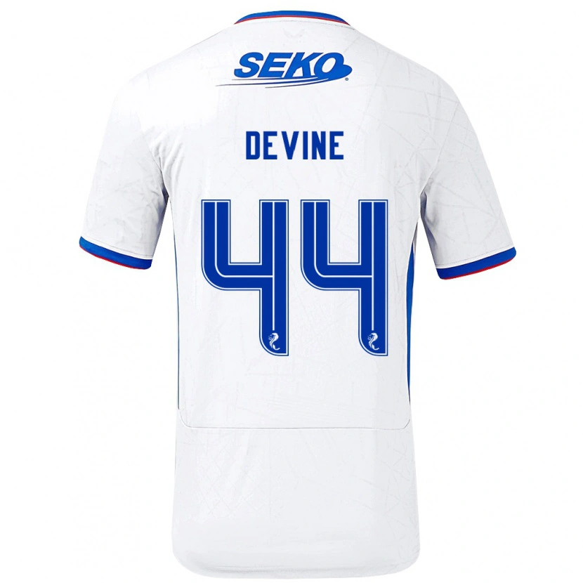 Danxen Mujer Camiseta Adam Devine #44 Blanco Azul 2ª Equipación 2024/25 La Camisa México