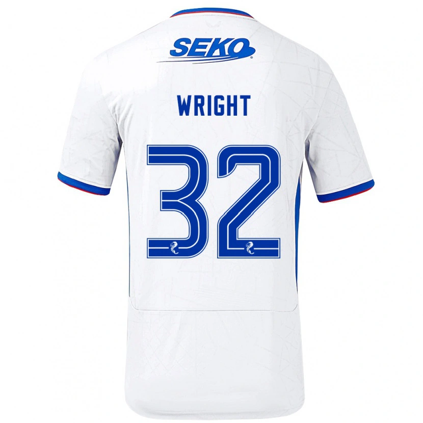 Danxen Mujer Camiseta Kieran Wright #32 Blanco Azul 2ª Equipación 2024/25 La Camisa México
