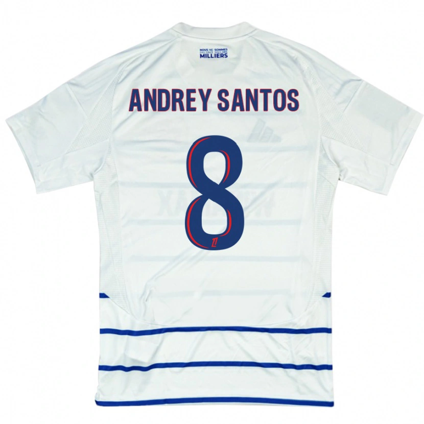 Danxen Mujer Camiseta Andrey Santos #8 Blanco Azul 2ª Equipación 2024/25 La Camisa México