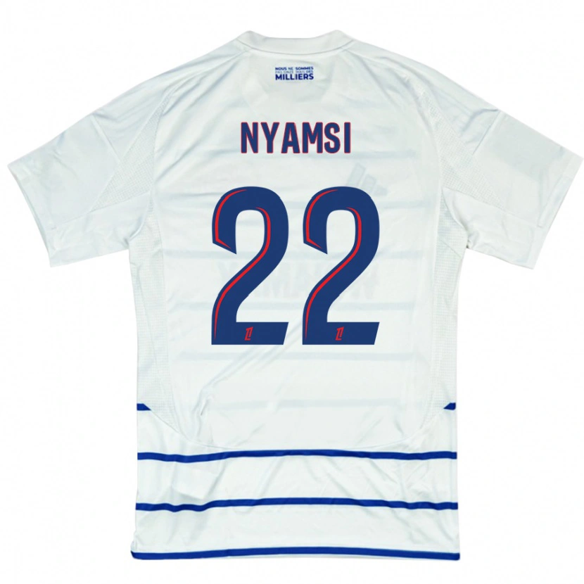 Danxen Mujer Camiseta Gerzino Nyamsi #22 Blanco Azul 2ª Equipación 2024/25 La Camisa México