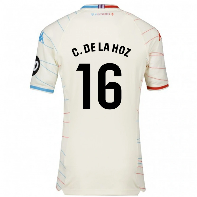 Danxen Mujer Camiseta César De La Hoz #16 Blanco Rojo Azul 2ª Equipación 2024/25 La Camisa México