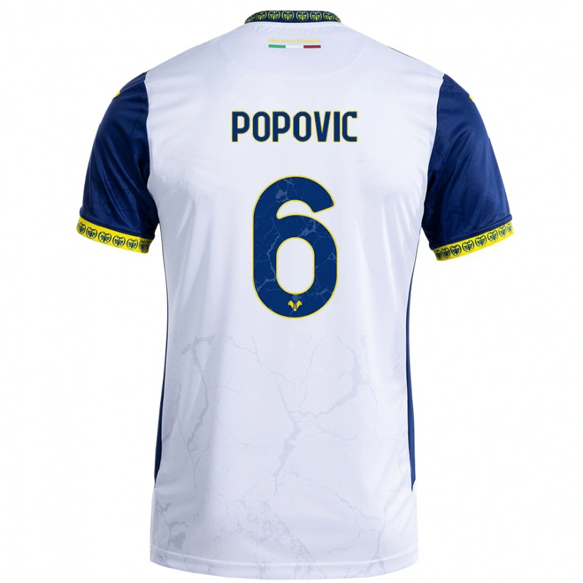 Danxen Mujer Camiseta Andrej Popovic #6 Blanco Azul 2ª Equipación 2024/25 La Camisa México
