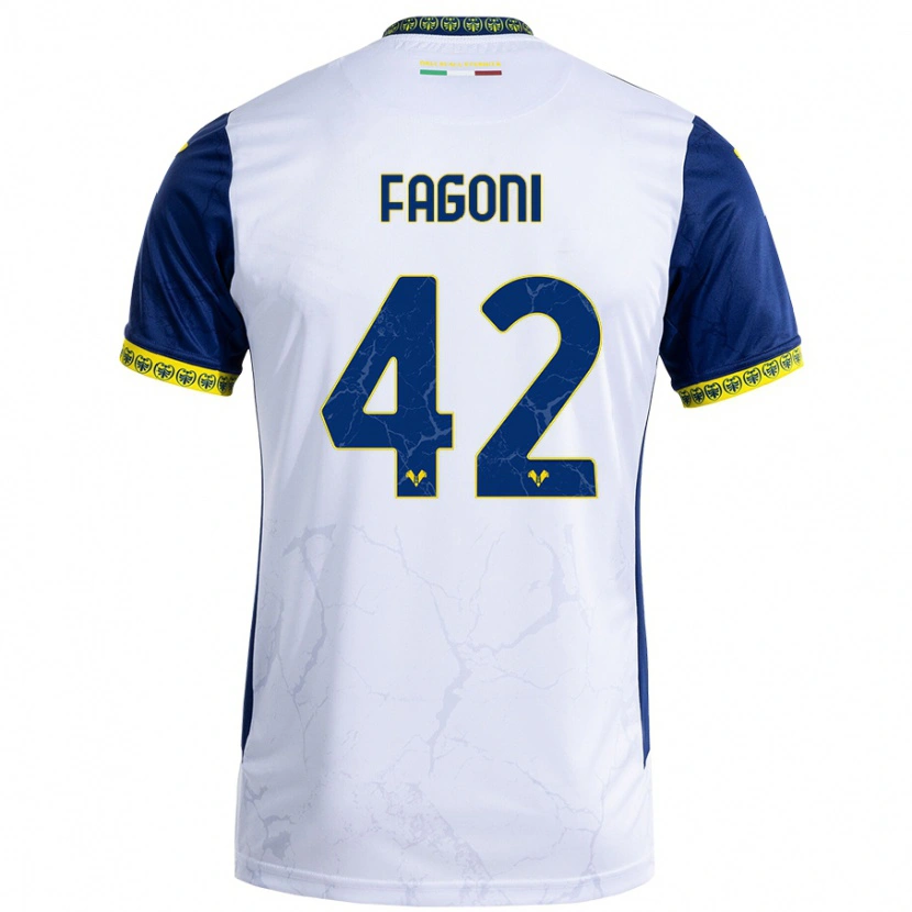 Danxen Mujer Camiseta Marco Fagoni #42 Blanco Azul 2ª Equipación 2024/25 La Camisa México