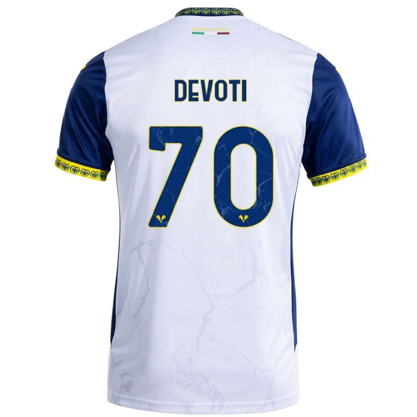 Danxen Mujer Camiseta Andrea Devoti #70 Blanco Azul 2ª Equipación 2024/25 La Camisa México