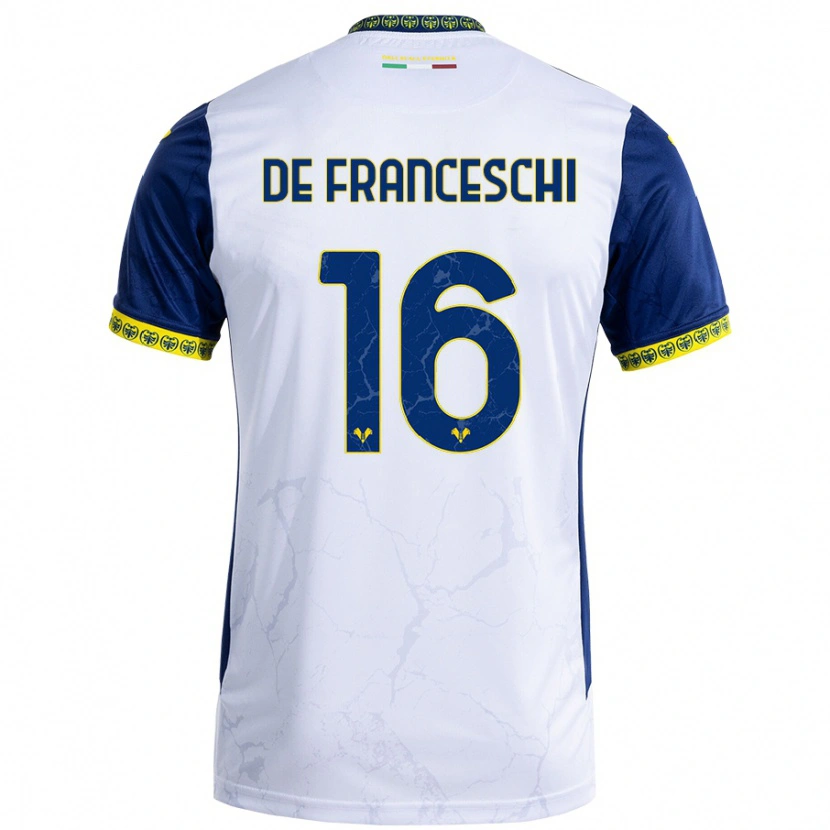 Danxen Mujer Camiseta Edoardo De Franceschi #16 Blanco Azul 2ª Equipación 2024/25 La Camisa México