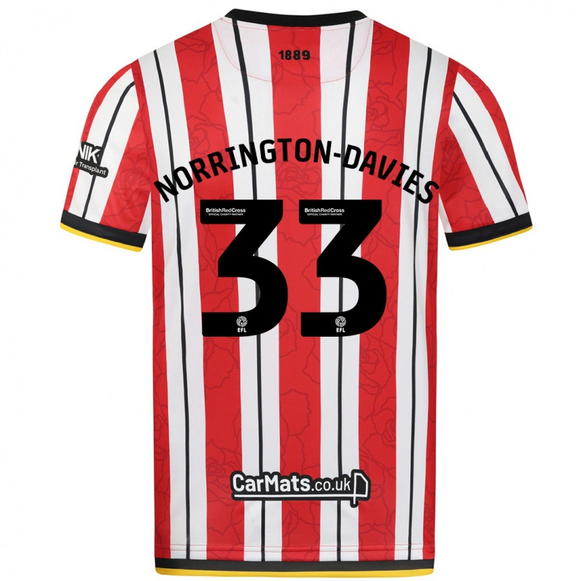 Danxen Niño Camiseta Rhys Norrington-Davies #33 Rojo Blanco Rayas 1ª Equipación 2024/25 La Camisa México