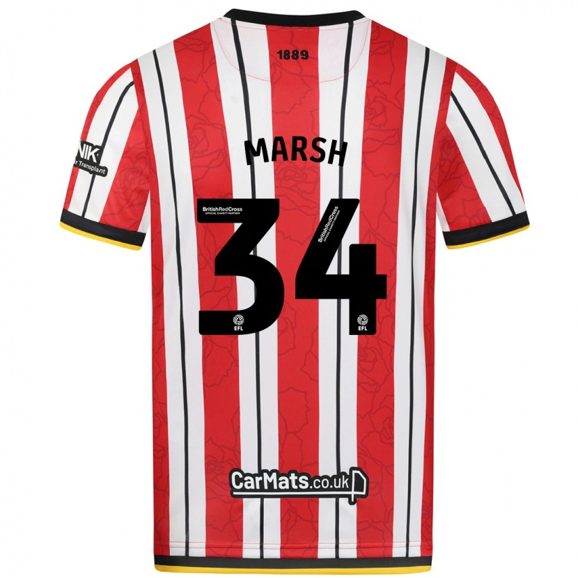Danxen Niño Camiseta Louie Marsh #34 Rojo Blanco Rayas 1ª Equipación 2024/25 La Camisa México
