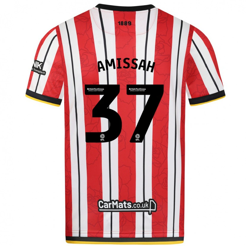 Danxen Niño Camiseta Jordan Amissah #37 Rojo Blanco Rayas 1ª Equipación 2024/25 La Camisa México