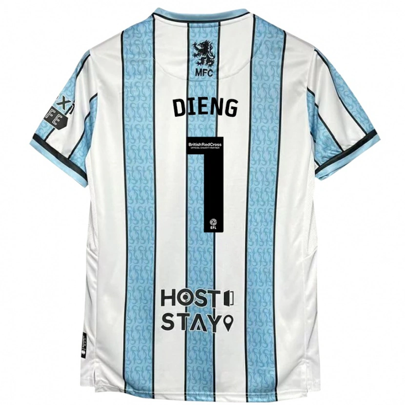 Danxen Niño Camiseta Seny Dieng #1 Blanco Azul 2ª Equipación 2024/25 La Camisa México