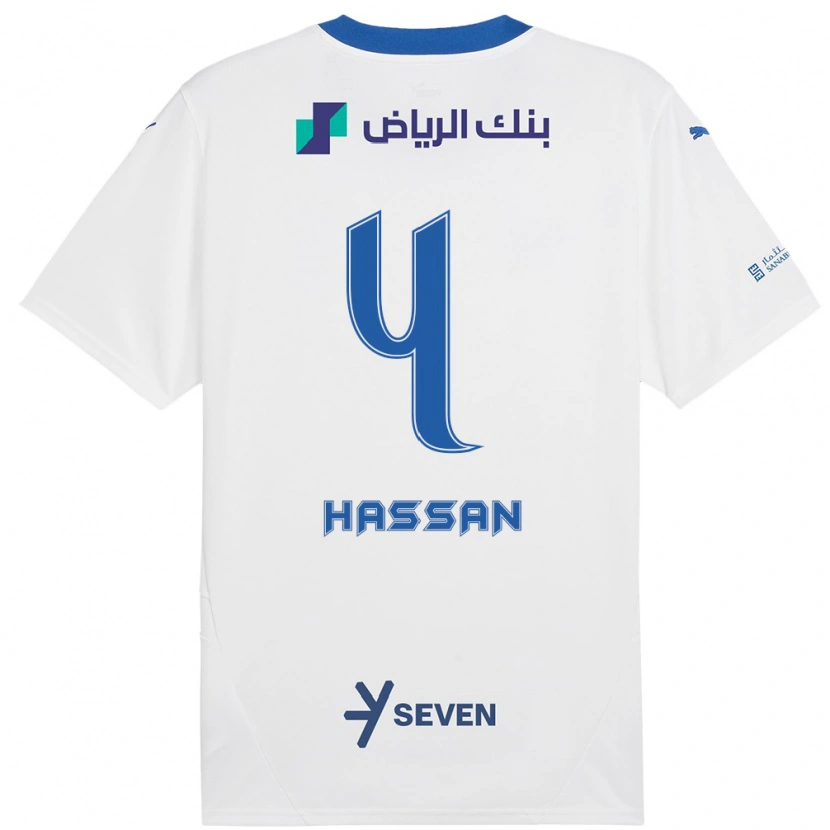 Danxen Niño Camiseta Eman Hassan #4 Blanco Azul 2ª Equipación 2024/25 La Camisa México