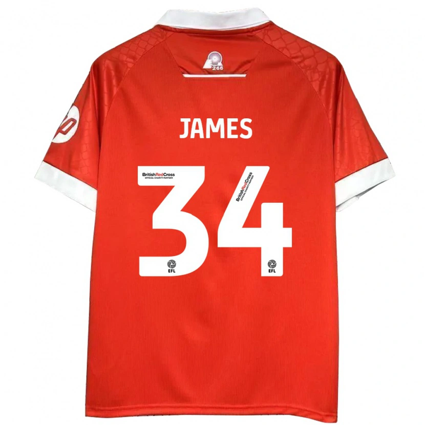 Danxen Hombre Camiseta Aaron James #34 Rojo Blanco 1ª Equipación 2024/25 La Camisa México