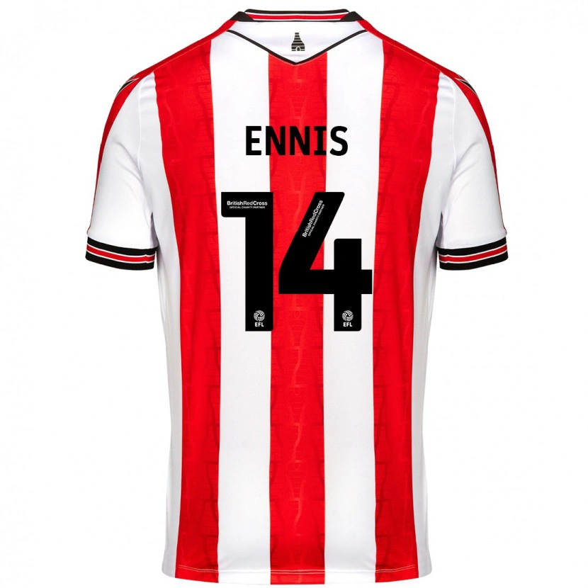 Danxen Hombre Camiseta Niall Ennis #14 Rojo Blanco 1ª Equipación 2024/25 La Camisa México