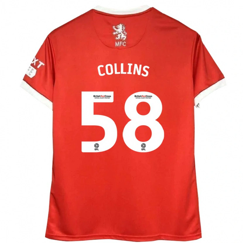 Danxen Hombre Camiseta Sam Collins #58 Rojo Blanco 1ª Equipación 2024/25 La Camisa México