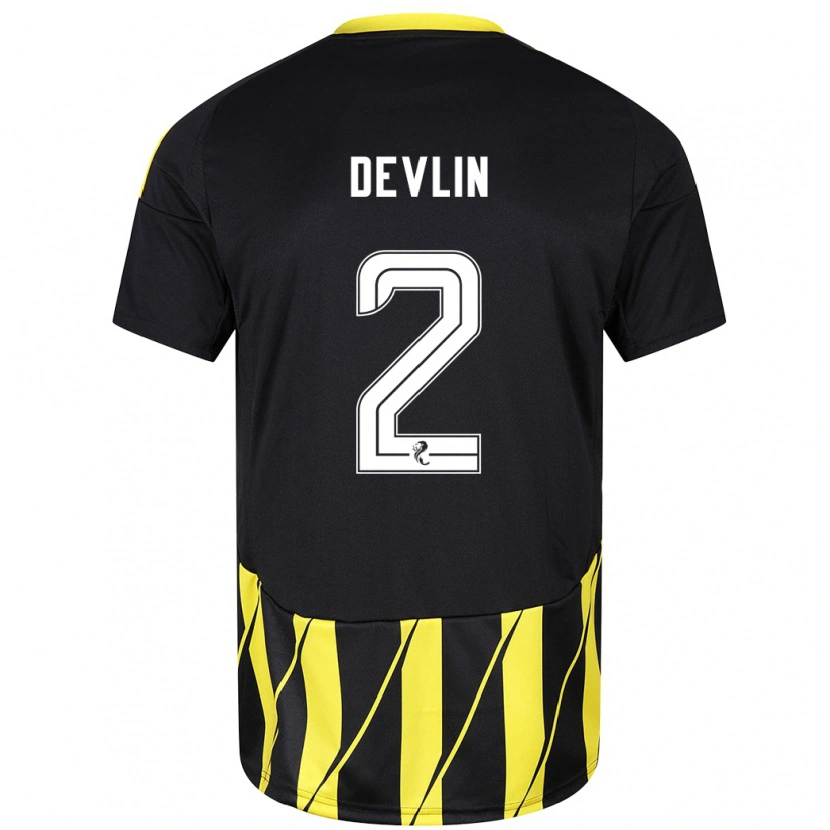 Danxen Hombre Camiseta Nicky Devlin #2 Negro Amarillo 2ª Equipación 2024/25 La Camisa México