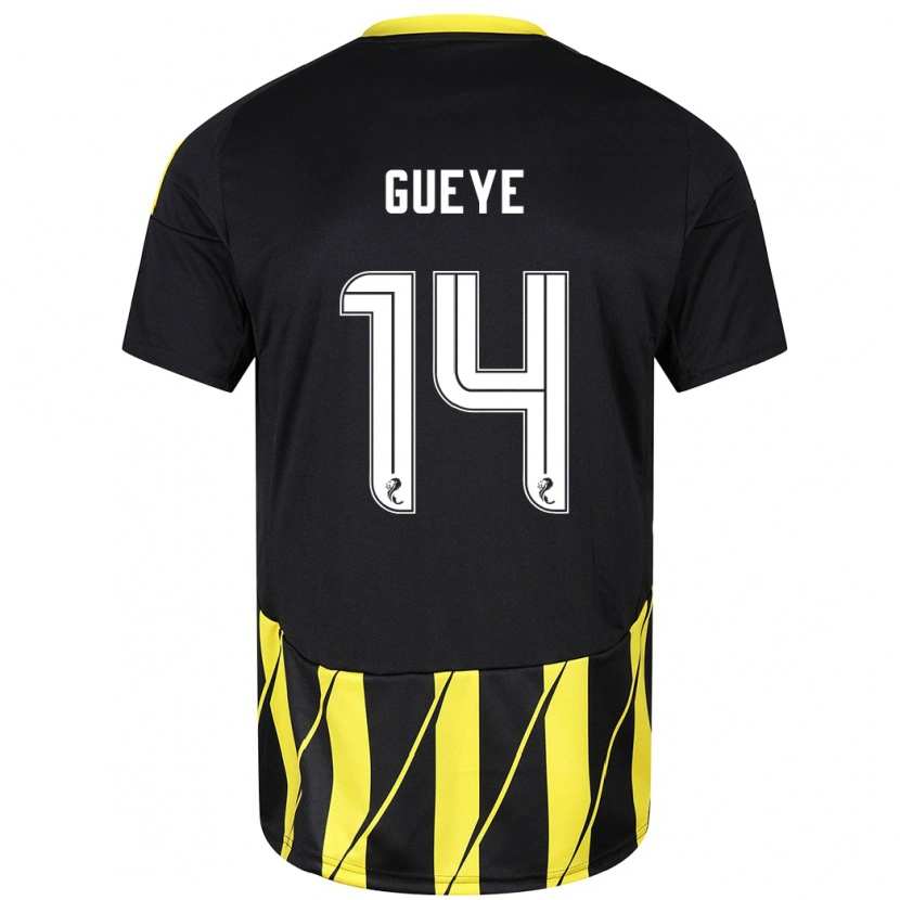 Danxen Hombre Camiseta Pape Habib Guèye #14 Negro Amarillo 2ª Equipación 2024/25 La Camisa México