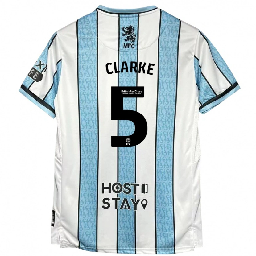Danxen Hombre Camiseta Matt Clarke #5 Blanco Azul 2ª Equipación 2024/25 La Camisa México