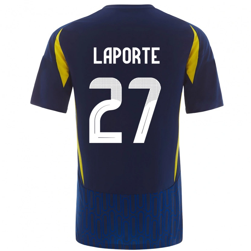 Danxen Hombre Camiseta Aymeric Laporte #27 Azul Amarillo 2ª Equipación 2024/25 La Camisa México