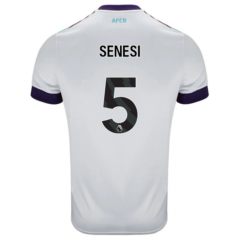 Danxen Hombre Camiseta Marcos Senesi #5 Blanco Verde Púrpura 2ª Equipación 2024/25 La Camisa México