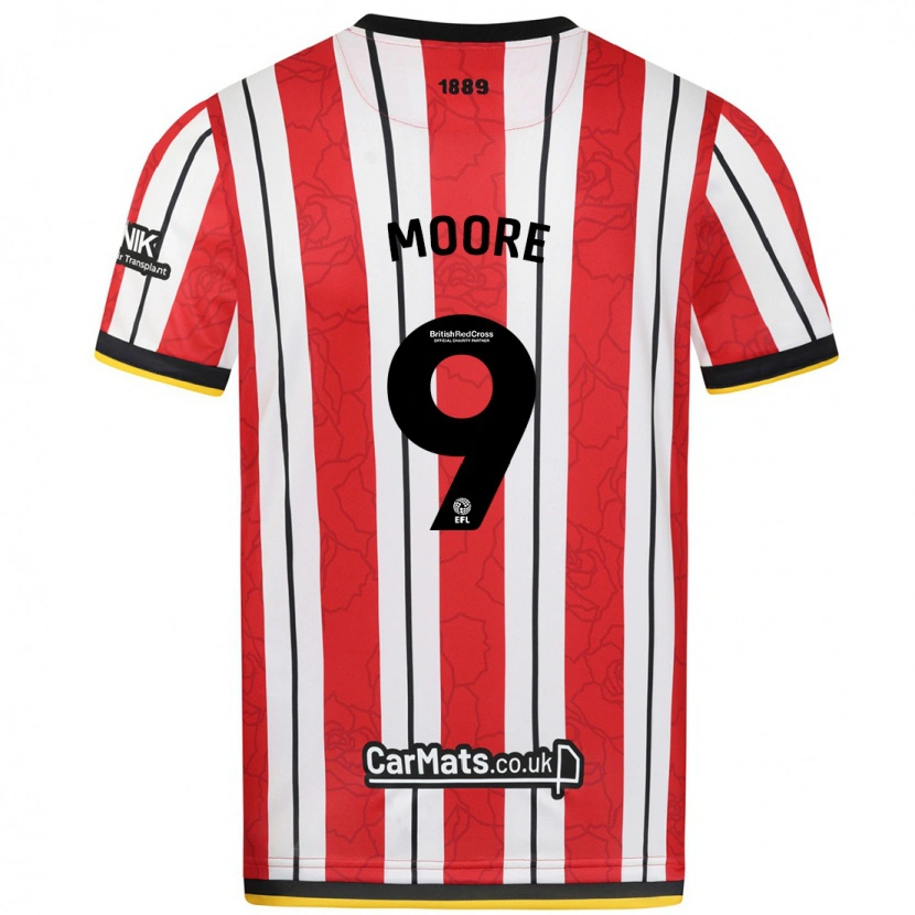 Danxen Mujer Camiseta Kieffer Moore #9 Rojo Blanco Rayas 1ª Equipación 2024/25 La Camisa México