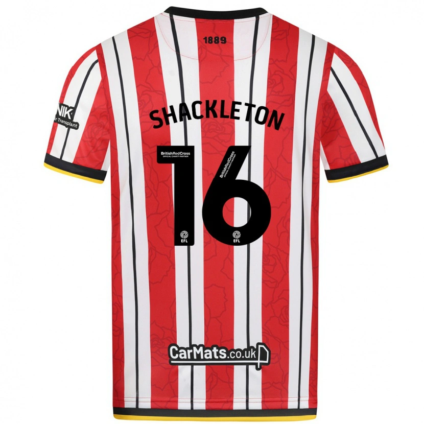 Danxen Mujer Camiseta Jamie Shackleton #16 Rojo Blanco Rayas 1ª Equipación 2024/25 La Camisa México