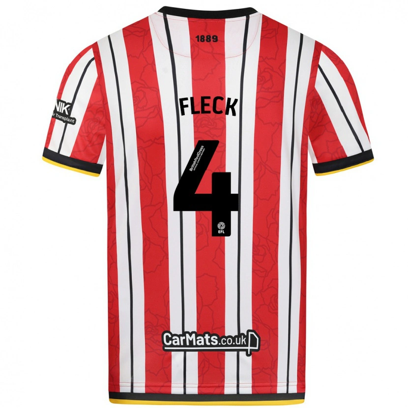 Danxen Mujer Camiseta John Fleck #4 Rojo Blanco Rayas 1ª Equipación 2024/25 La Camisa México