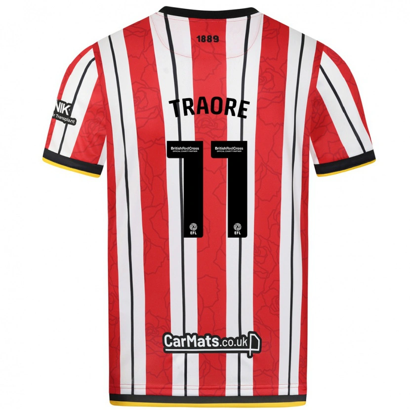 Danxen Mujer Camiseta Bénie Traoré #11 Rojo Blanco Rayas 1ª Equipación 2024/25 La Camisa México