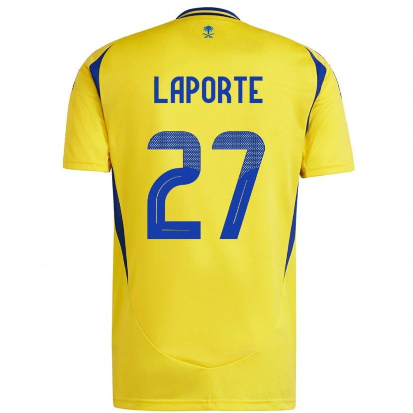 Danxen Mujer Camiseta Aymeric Laporte #27 Amarillo Azul 1ª Equipación 2024/25 La Camisa México