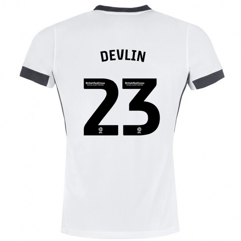 Danxen Mujer Camiseta Charlie Devlin #23 Blanco Negro 2ª Equipación 2024/25 La Camisa México