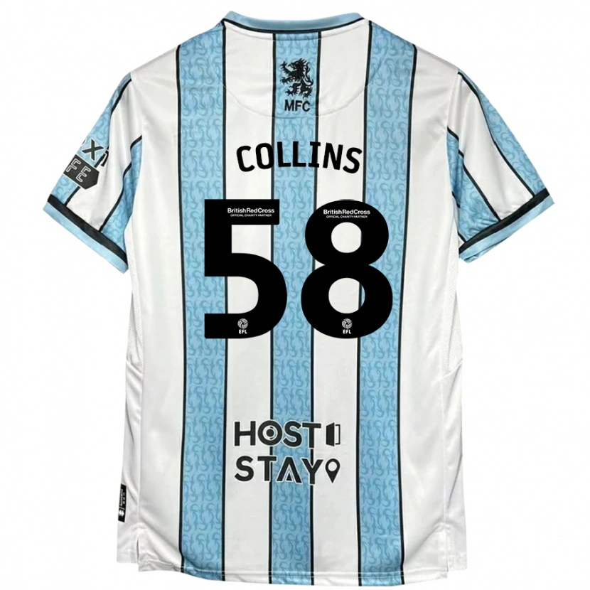 Danxen Mujer Camiseta Sam Collins #58 Blanco Azul 2ª Equipación 2024/25 La Camisa México