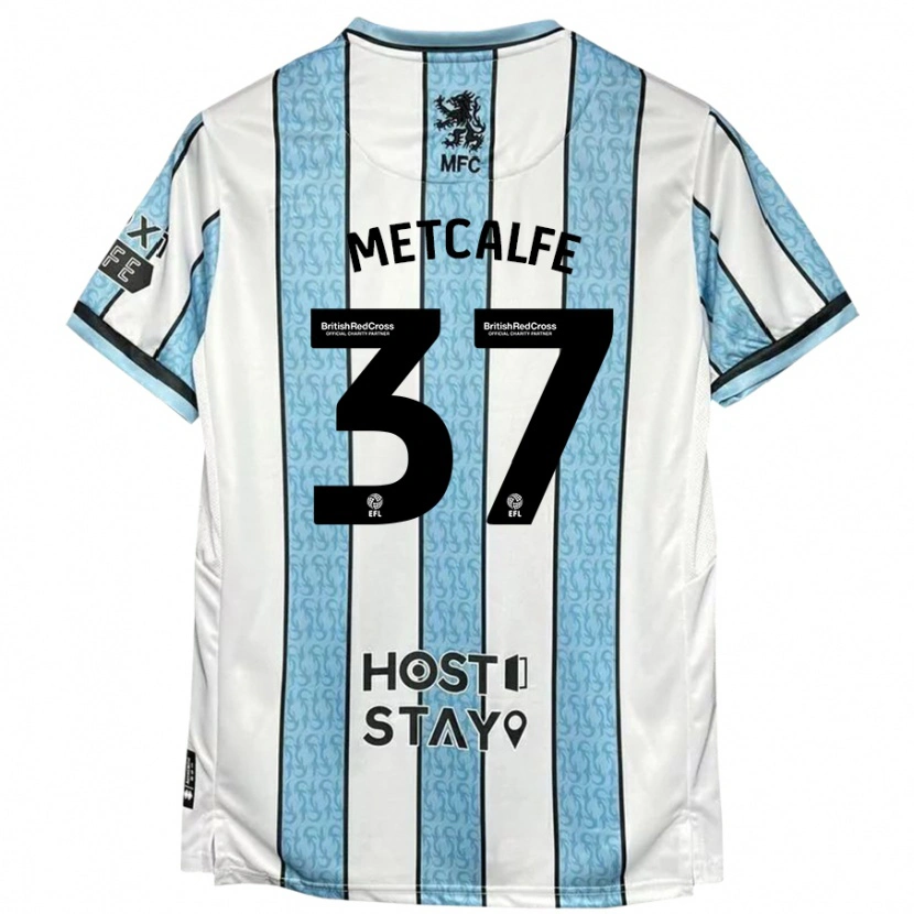 Danxen Mujer Camiseta Max Metcalfe #37 Blanco Azul 2ª Equipación 2024/25 La Camisa México