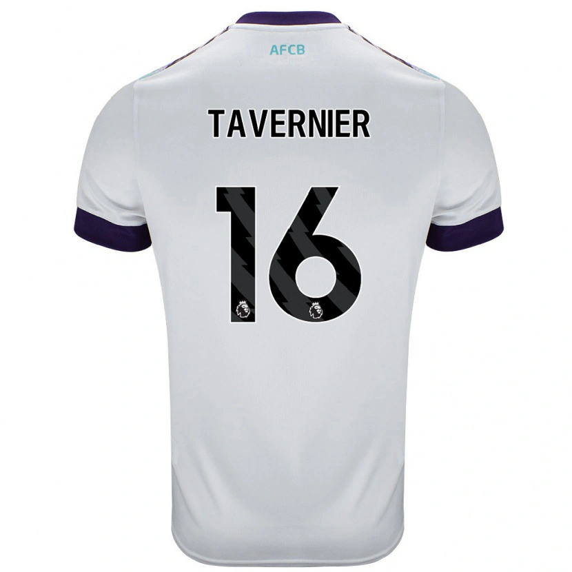 Danxen Mujer Camiseta Marcus Tavernier #16 Blanco Verde Púrpura 2ª Equipación 2024/25 La Camisa México