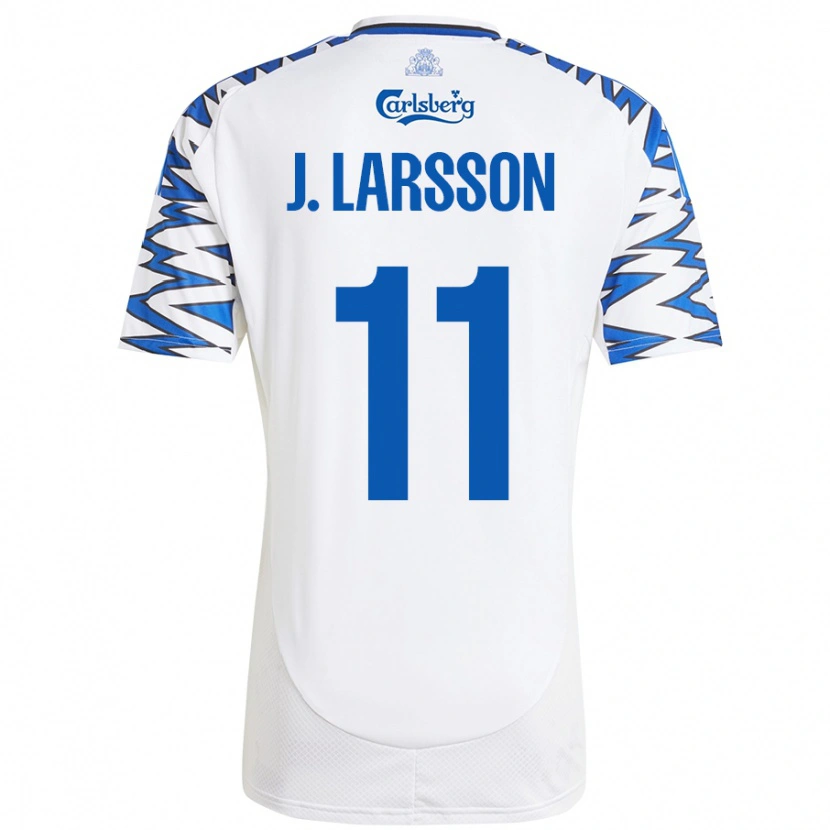 Danxen Niño Camiseta Jordan Larsson #11 Blanco Azul Cielo 1ª Equipación 2024/25 La Camisa México