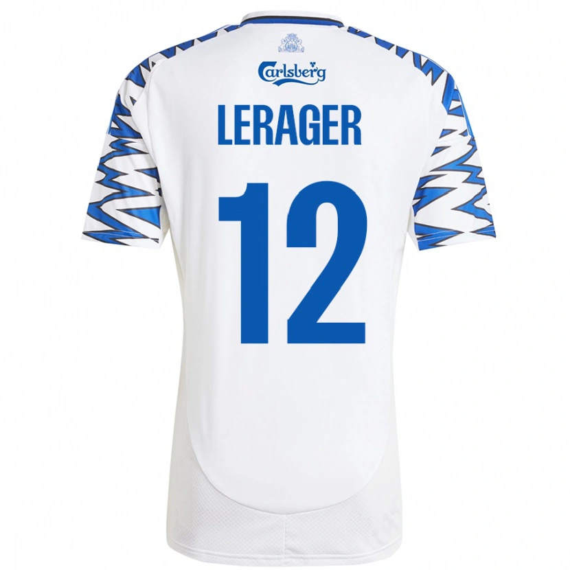 Danxen Niño Camiseta Lukas Lerager #12 Blanco Azul Cielo 1ª Equipación 2024/25 La Camisa México