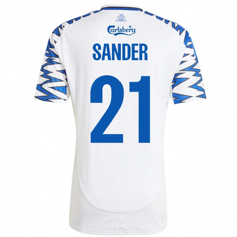 Danxen Niño Camiseta Theo Sander #21 Blanco Azul Cielo 1ª Equipación 2024/25 La Camisa México
