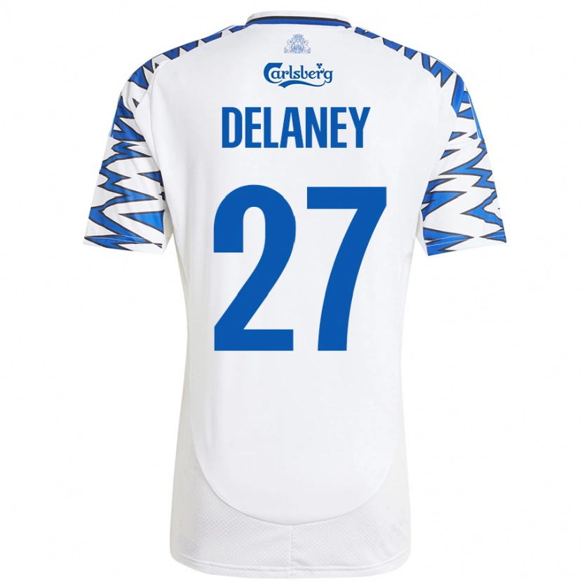 Danxen Niño Camiseta Thomas Delaney #27 Blanco Azul Cielo 1ª Equipación 2024/25 La Camisa México