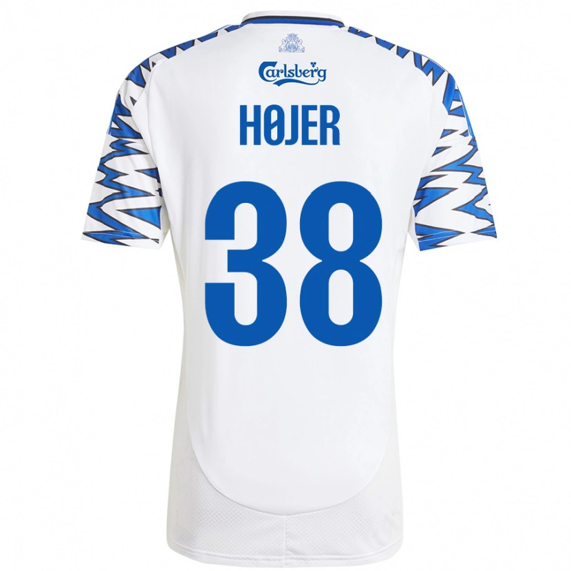 Danxen Niño Camiseta Oliver Højer #38 Blanco Azul Cielo 1ª Equipación 2024/25 La Camisa México