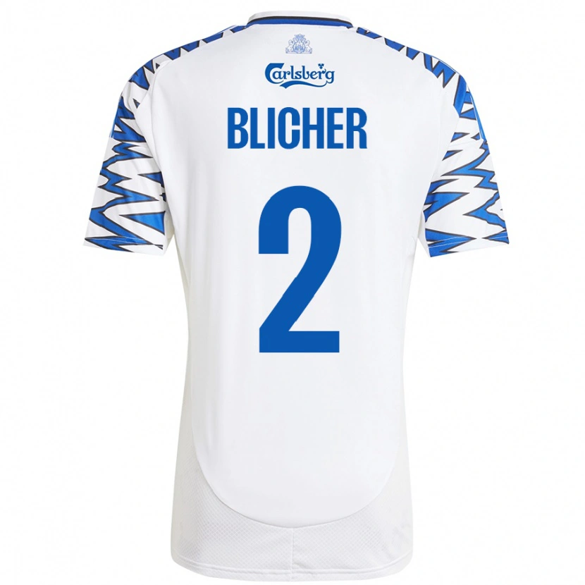 Danxen Niño Camiseta Nicolai Blicher #2 Blanco Azul Cielo 1ª Equipación 2024/25 La Camisa México