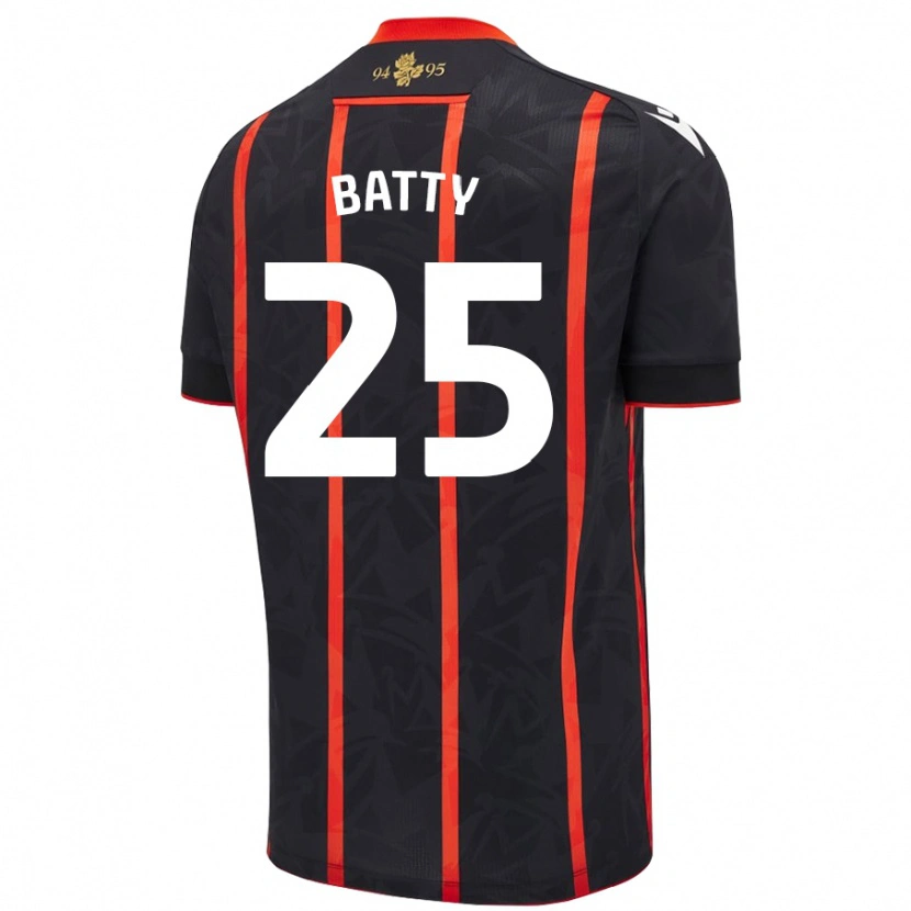Danxen Niño Camiseta Jake Batty #25 Negro Rojo 2ª Equipación 2024/25 La Camisa México