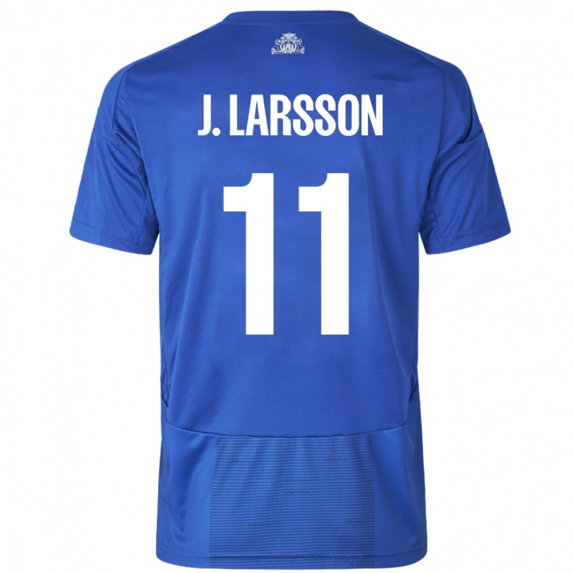 Danxen Niño Camiseta Jordan Larsson #11 Blanco Azul 2ª Equipación 2024/25 La Camisa México