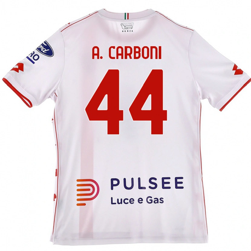 Danxen Hombre Camiseta Andrea Carboni #44 Blanco Rojo 2ª Equipación 2024/25 La Camisa México