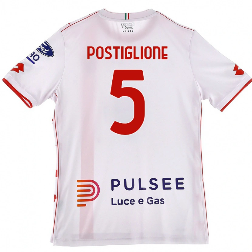Danxen Hombre Camiseta Nicolò Postiglione #5 Blanco Rojo 2ª Equipación 2024/25 La Camisa México