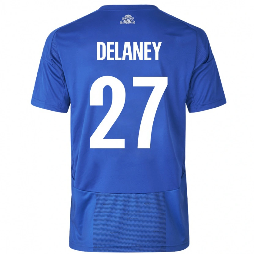 Danxen Hombre Camiseta Thomas Delaney #27 Blanco Azul 2ª Equipación 2024/25 La Camisa México