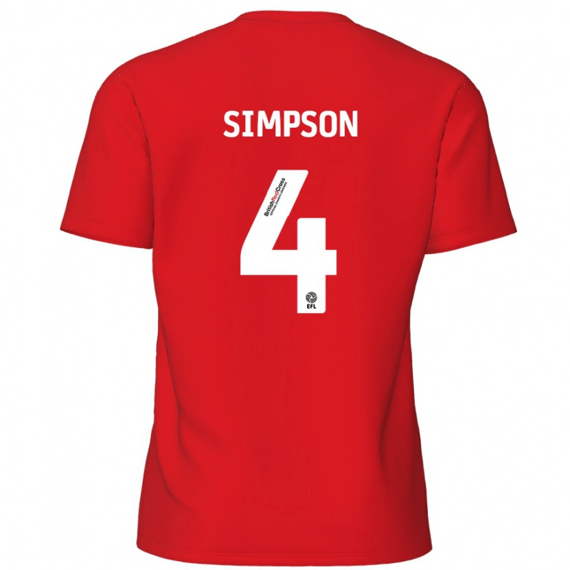 Danxen Mujer Camiseta Jack Simpson #4 Rojo 1ª Equipación 2024/25 La Camisa México