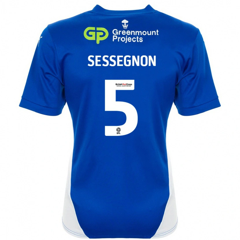 Danxen Mujer Camiseta Steven Sessegnon #5 Azul Blanco 1ª Equipación 2024/25 La Camisa México